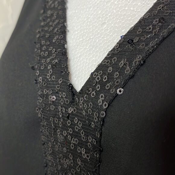 Ny Collection sheer black blouse embellished with sequins down center and V-neck - Picture 4 of 10